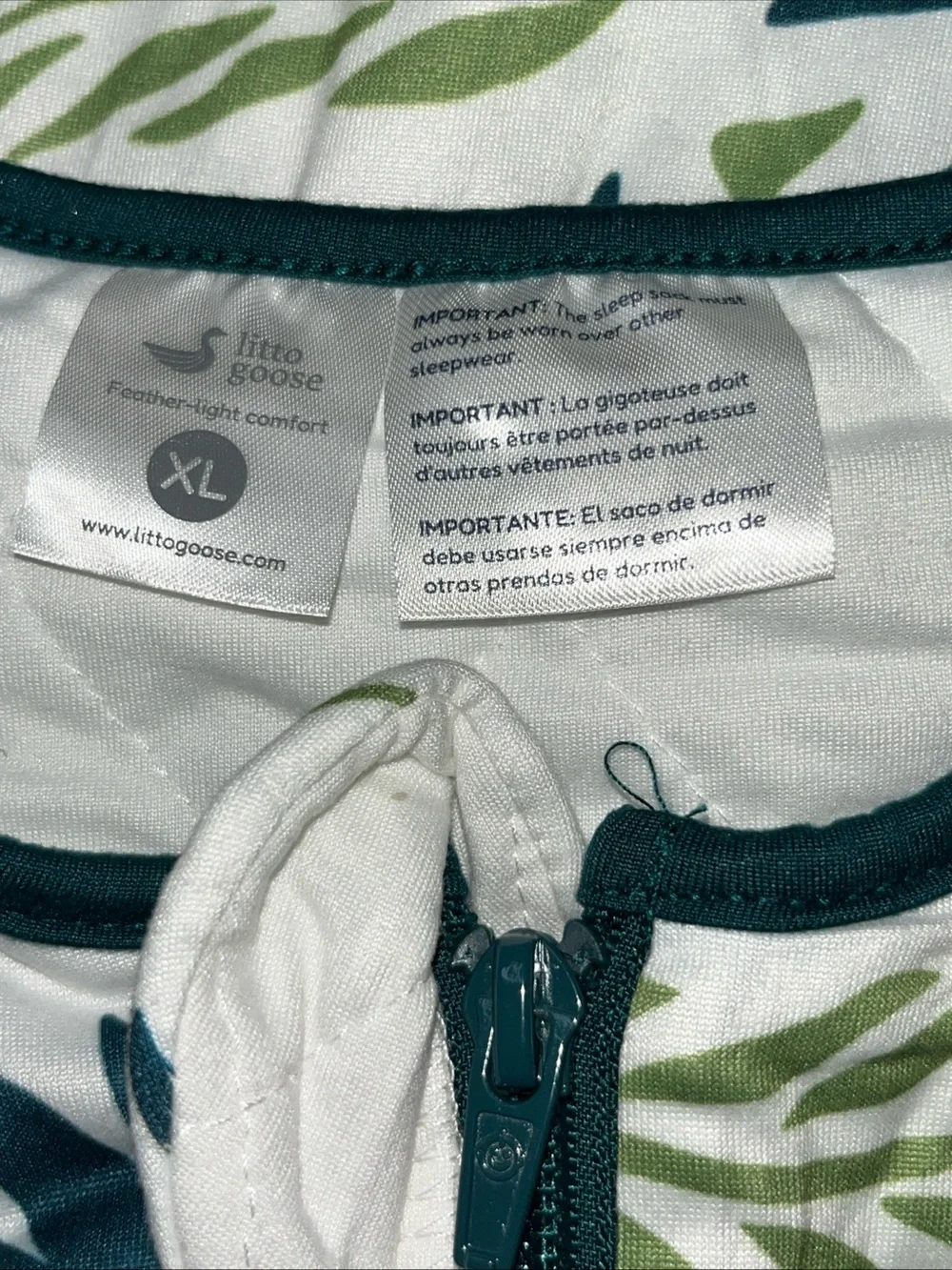 Sleeveless Leaf-Print Kids Sleep Sack in White & Teal